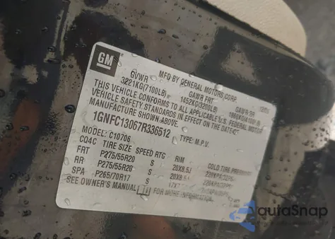 2007 Chevrolet Tahoe Lt z USA, uszkodzony, nr VIN 1GNFC13067R336512